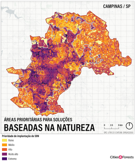 mapa de áreas prioritárias para restauração em Campinas