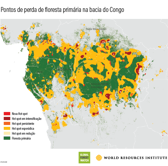Mapa de perda florestal do Congo